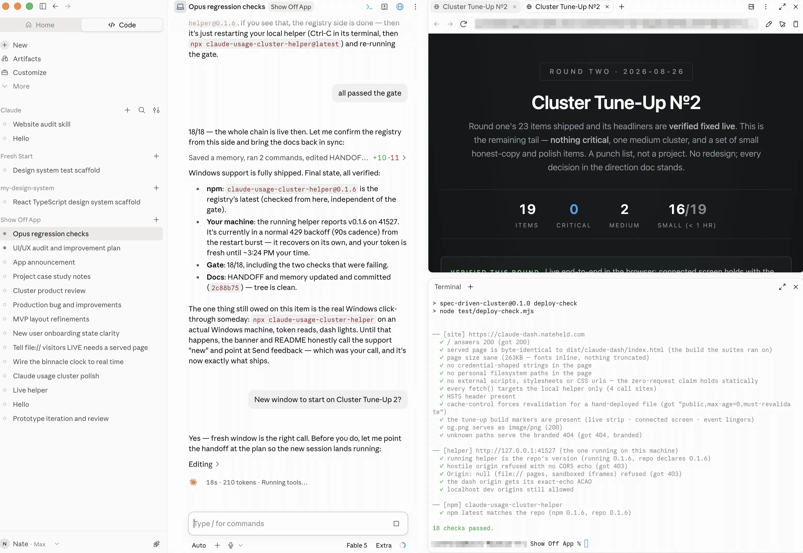 The full cluster with the demo timeline below it, events like cache miss, heavy work and window reset marked along the scrubber.